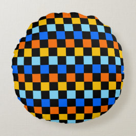 Eld- och isrutigt schackbrädesmönster rund kudde