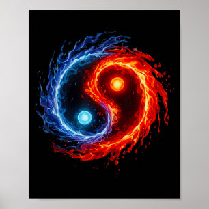 Eld Och Vatten Yin Yang Symbol Balans Tai Chi Ener Poster
