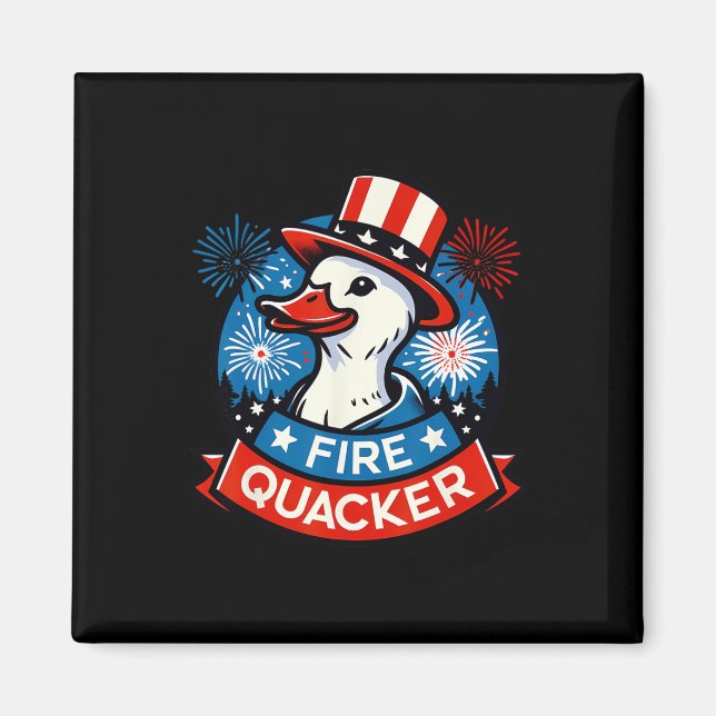 Eld Quacker Rolig Fjärde Juli Anka Patriotisk U Magnet (Framsidan)