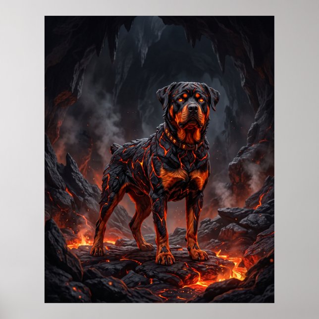 Eld Rottweiler Smält Smideskonst Hund Poster (Framsidan)