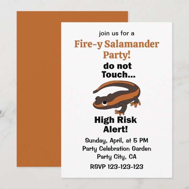 Eld Salamander Rör Inte Hög Risk Varning Party Inbjudningar (Fram/baksida)