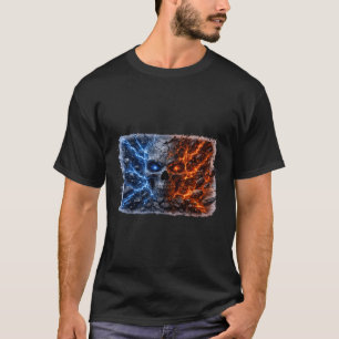Eld vs Is Skalle – Elektrisk Blå & Lava Röd Sprick T Shirt
