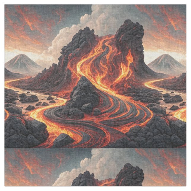 Eld Vulkan Flytande Lavamönster Landskapsmönster K Tyg (Närbild)