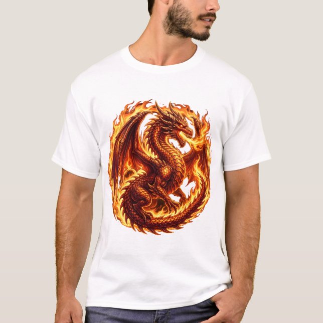 Eldandande Drakcirkel av Flammor Fantasi Bea T Shirt (Framsida)