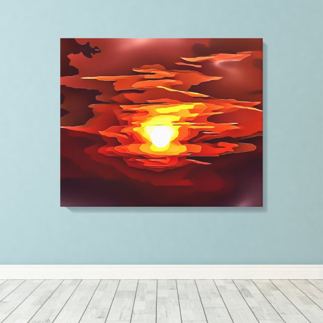 ELDANDE ABSTRAKT SOLNEDGÅNG RÖD ORANGE CANVASTRYCK (Insitu (trägolv))