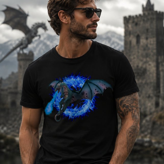Eldande blå flammedrake t shirt (Skapare uppladdad)