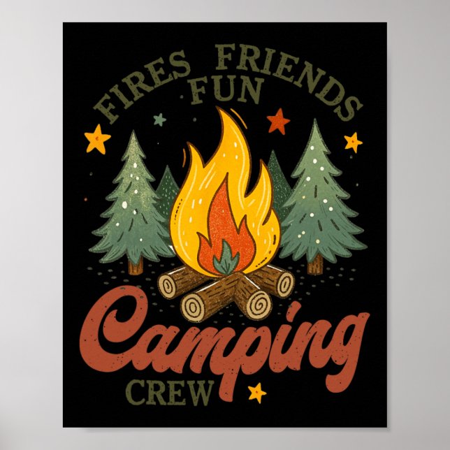 Eldar Vänner Kul Campingbesättning Lägereld Utomhu Poster (Framsidan)