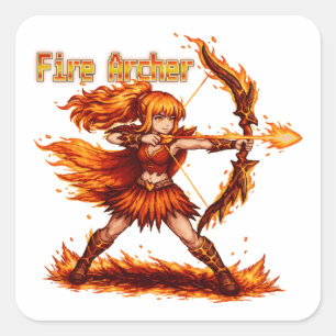 Eldbågspjäs Pixel Art RPG Fantasy Flamma Krigare Fyrkantigt Klistermärke