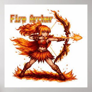 Eldbågspjäs Pixel Art RPG Fantasy Flamma Krigare Poster
