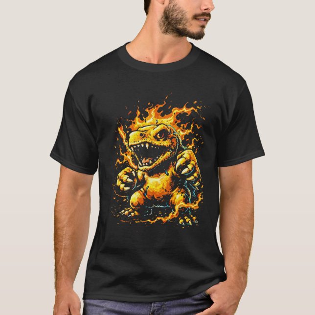 Eldbest Digimon Monster Serietidning Gatukonst  T Shirt (Framsida)