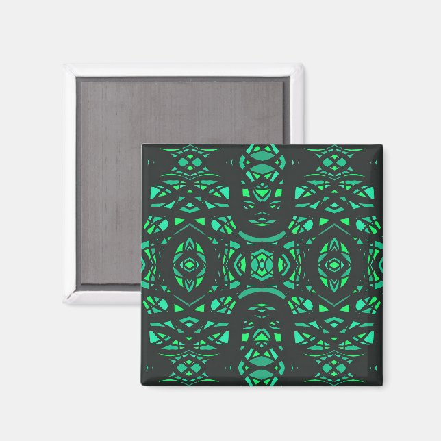 Eldbrand Grön Svart Abstrakt Gouache Konst Magnet (Front/Back)