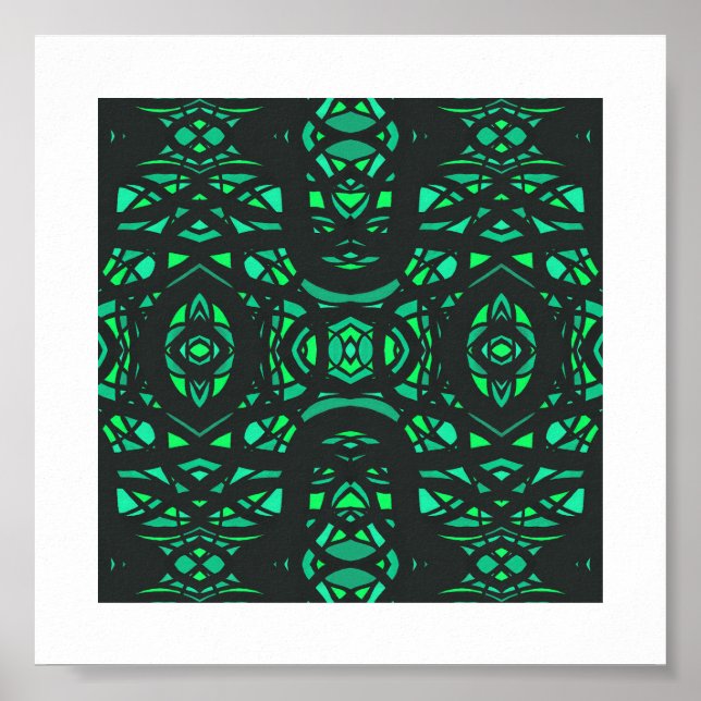 Eldbrand Grön Svart Abstrakt Gouachekonst Poster (Framsidan)
