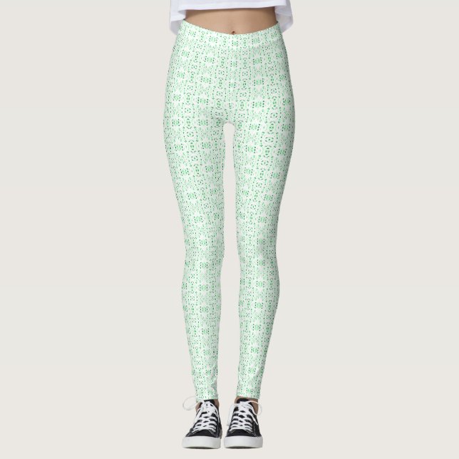 Eldbrand Grön Vit Abstrakt Gouachekonst Leggings (Framsida)