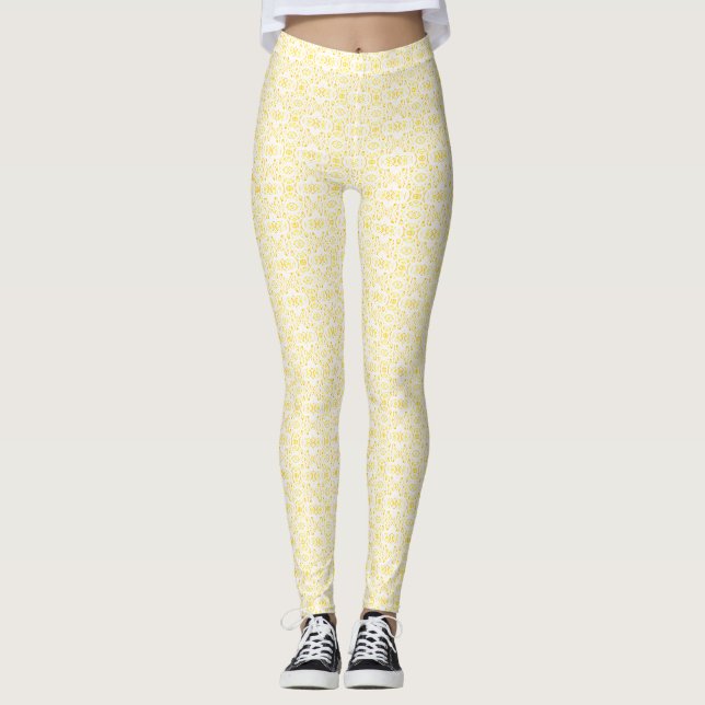 Eldbrand Gul Vit Abstrakt Gouachekonst Leggings (Framsida)