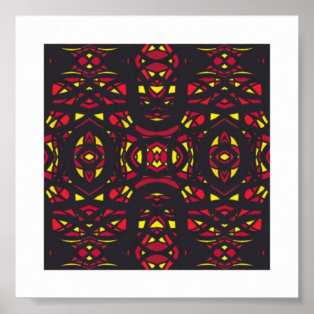 Eldbrand Röd Orange Gul Abstrakt Gouache Konst Poster (Framsidan)