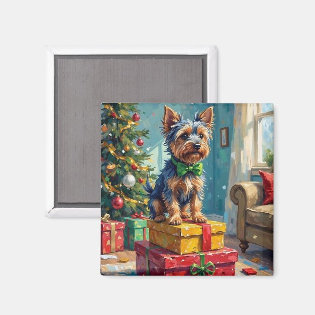 Elddopad australisk terrier - julpresenternas konu magnet (Front/Back)