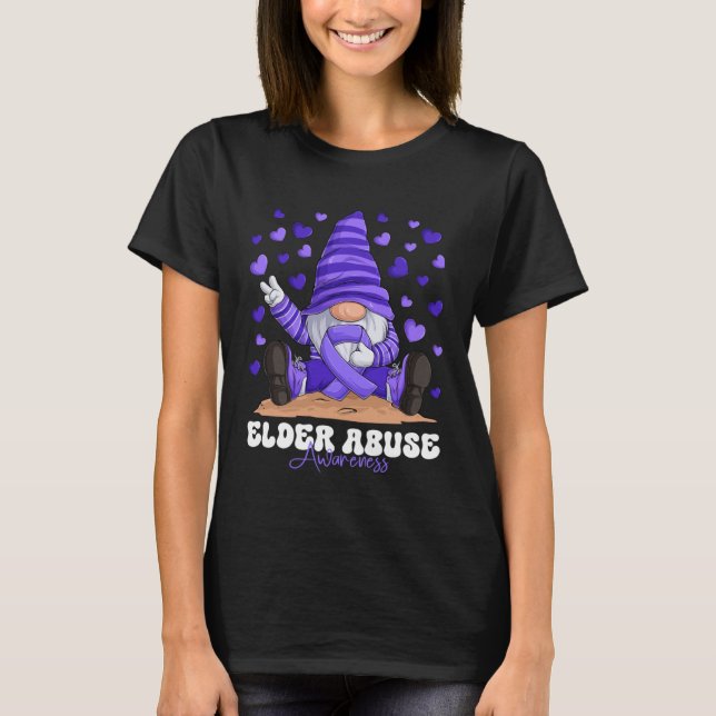 Elder Abuse Awareness Month Purple Ribbon Gnome T Shirt (Framsida)