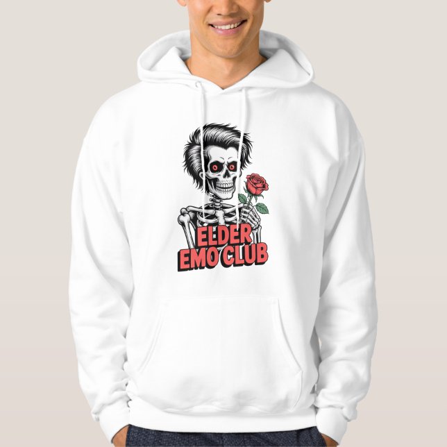 Elder Emo Club Skeleton Holding Rose Design Hoodie (Framsida)
