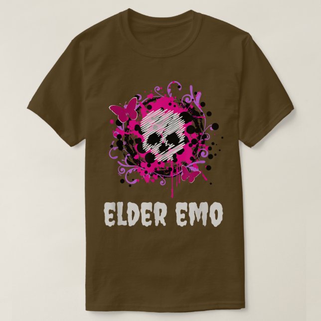 Elder Emo Funny Goth och Skeleton Rosa och Lila  T Shirt (Design framsida)