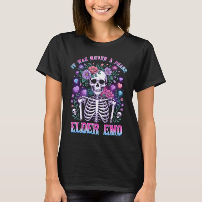 Elder Emo Skeleton Det var aldrig fas Gothic Flowe T Shirt (Framsida)