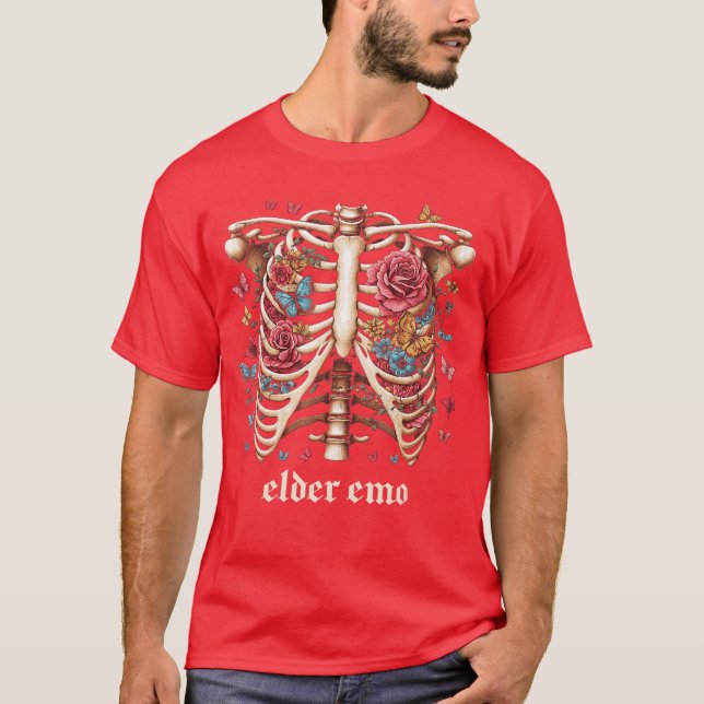 Elder Emo Skeleton Rib Cage Goth Gothic Punk T Shirt (Framsida)