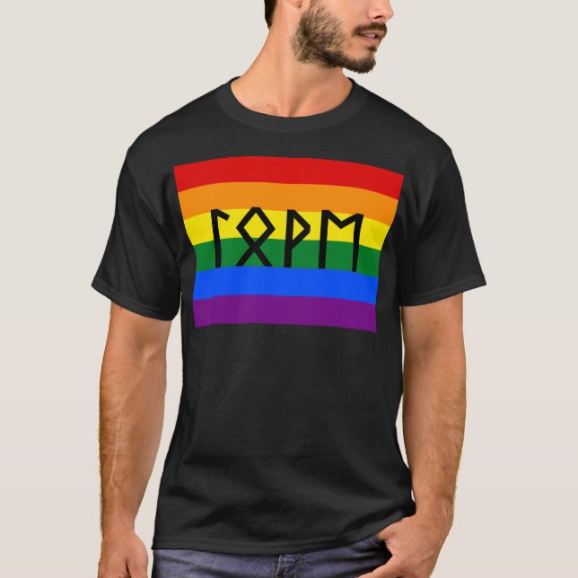 Elder Futhark Kärlek Pride Flagga T Shirt (Framsida)