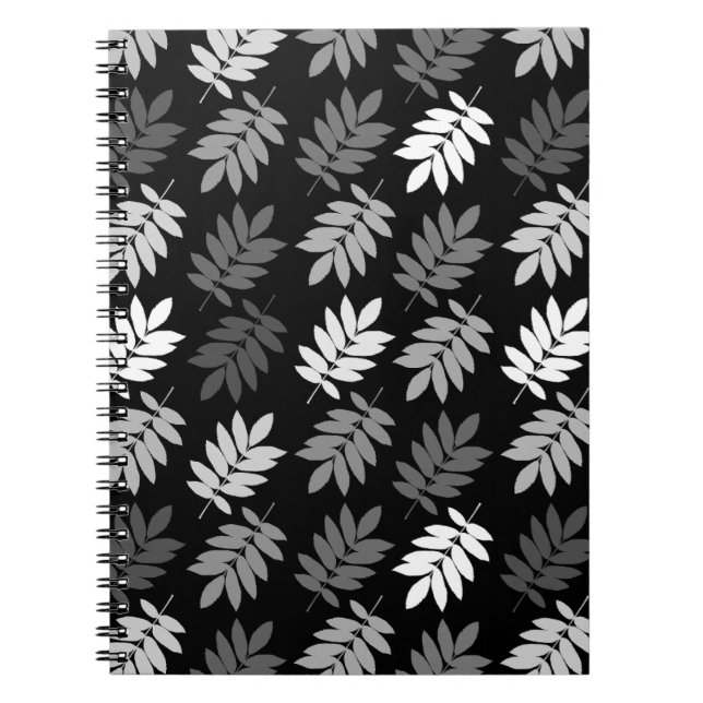 Elder Leaf Pattern Black White Grey Anteckningsbok (Framsidan)