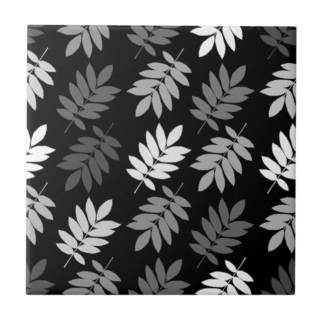 Elder Leaf Pattern Black White Grey Kakelplatta (Framsidan)