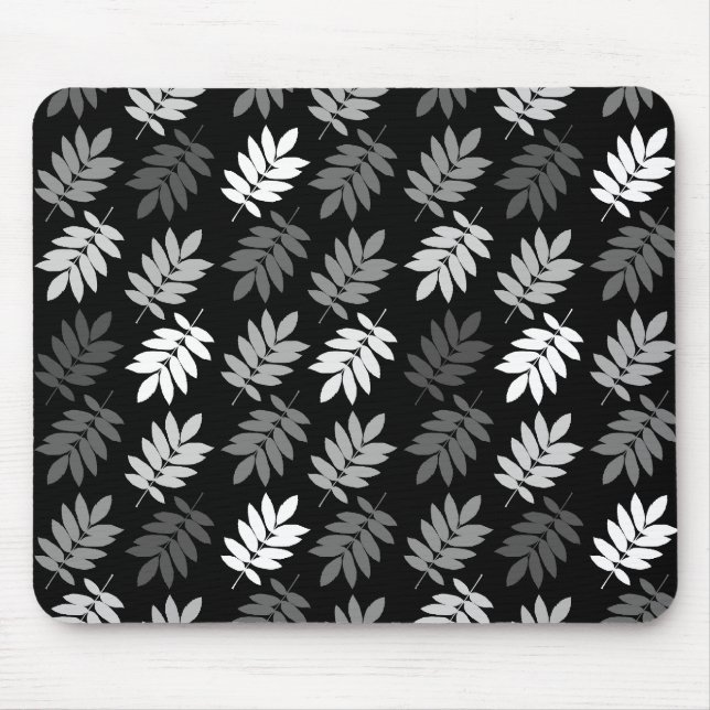 Elder Leaf Pattern Black White Grey Musmatta (Framsidan)