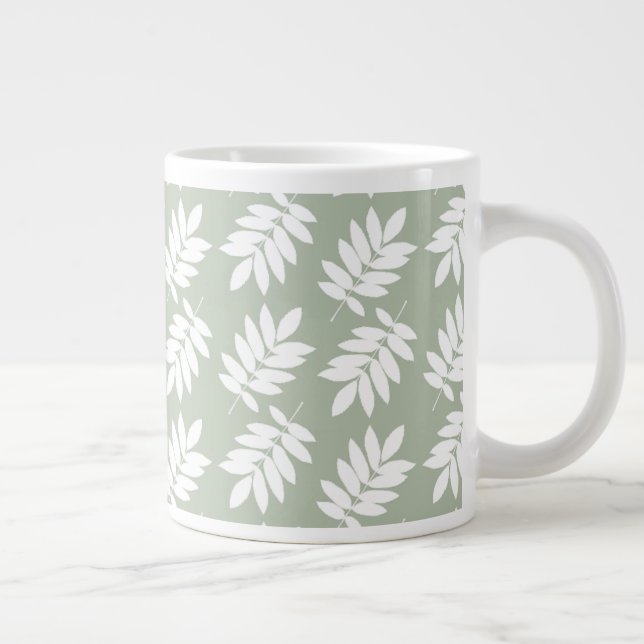Elder Leaf Pattern White on Green Jumbo Mugg (Höger)