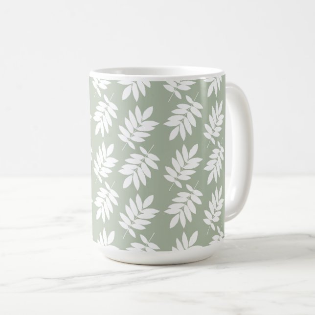 Elder Leaf Pattern White on Green Kaffemugg (Framsida höger)