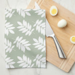 Elder Leaf Pattern White on Green Kökshandduk<br><div class="desc">Elder tree leaf silhouette in a surface pattern design with white detail on a green background.</div>