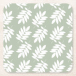 Elder Leaf Pattern White on Green Underlägg Papper Kvadrat<br><div class="desc">Rustic Elder tree leaf silhouette in a surface pattern design with white detail on a green background.</div>