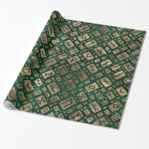 Elder Runes - Futhark Mönster Guld på Malachite #2 Presentpapper