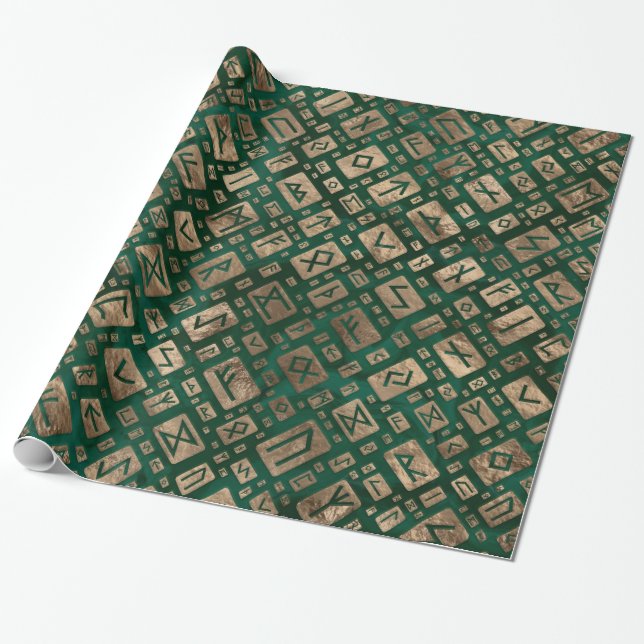 Elder Runes - Futhark Mönster Guld på Malachite #2 Presentpapper (Utrullad)