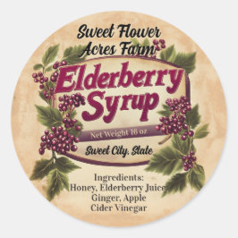 Elderberry Syrup Business Product Flaska-etikett Runt Klistermärke