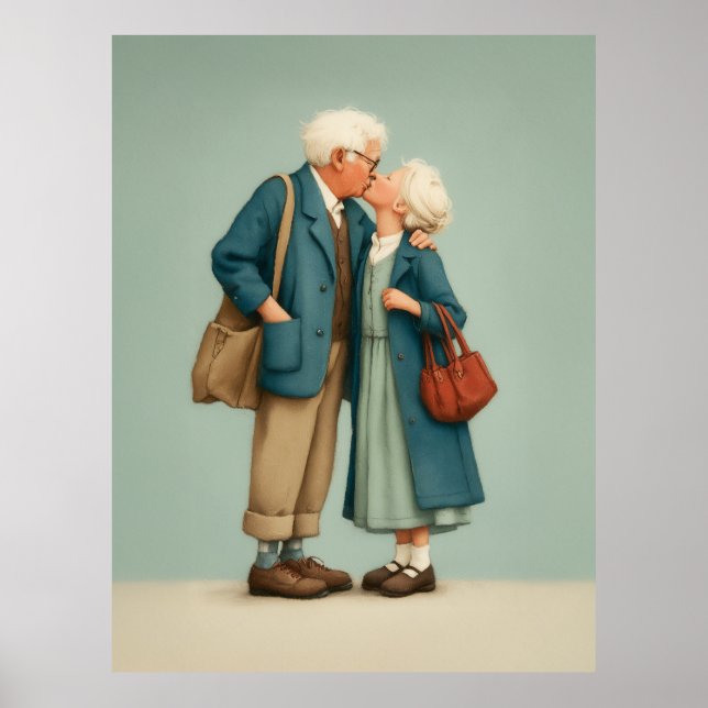 Elderly Couple Sharing Tender Kiss Poster (Framsidan)
