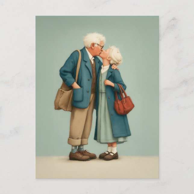 Elderly Couple Sharing Tender Kiss Vykort (Framsida)