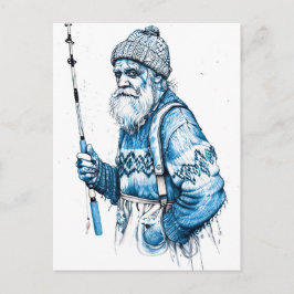 Elderly Sailor Standing Calm Holding Fishing Rod Vykort