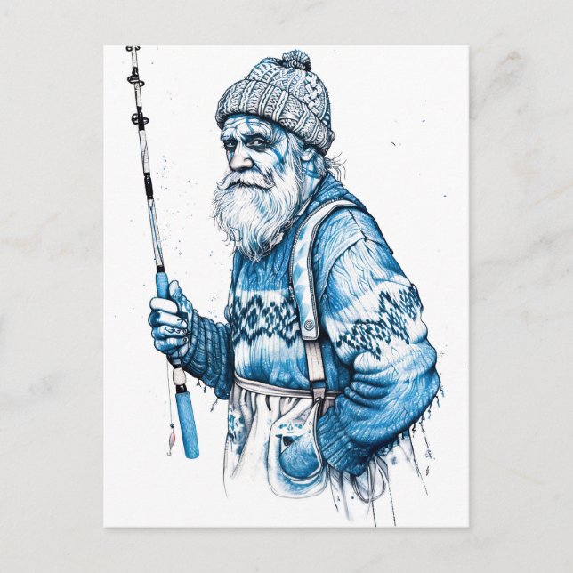 Elderly Sailor Standing Calm Holding Fishing Rod Vykort (Framsida)