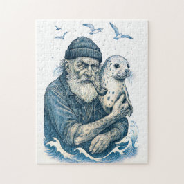 Elderly Sailor with Seal Pussel