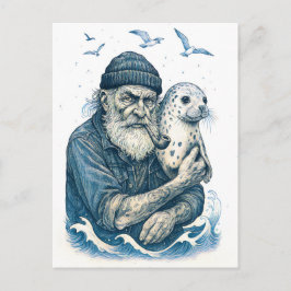 Elderly Sailor with Seal Vykort