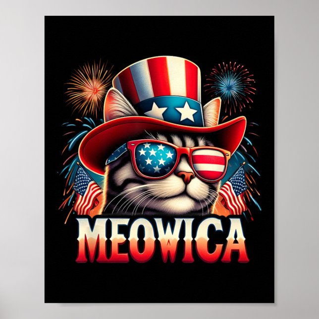 Eldfärgad katt Rolig patriotisk Kitty Cat Meowica  Poster (Framsidan)