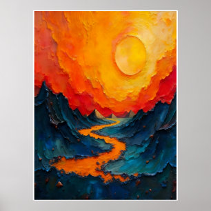 Eldflod: Impasto Oljemålning Poster