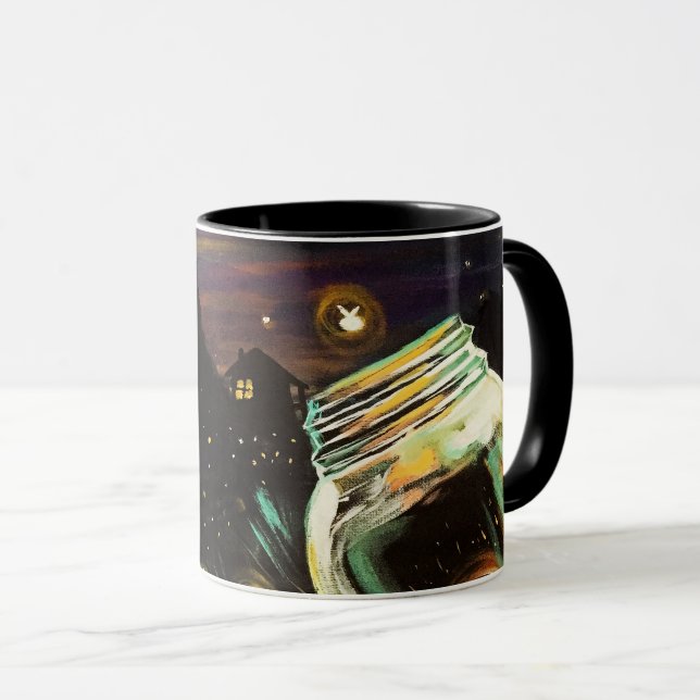 Eldflugebur Under Halvmåne Whimsisk Natt Mugg (Framsida höger)