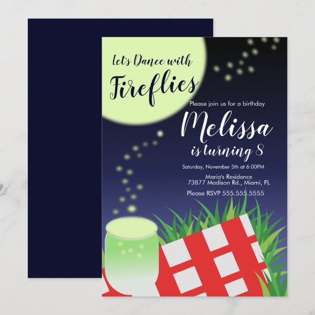 Eldflugor Blinkande Ljus Utomhus Camping Picknick Inbjudningar (Fram/baksida)
