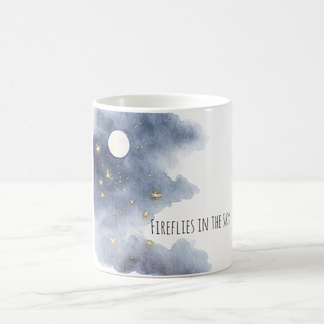 Eldflugor i himlen månen högt uppe kaffemugg (Center)