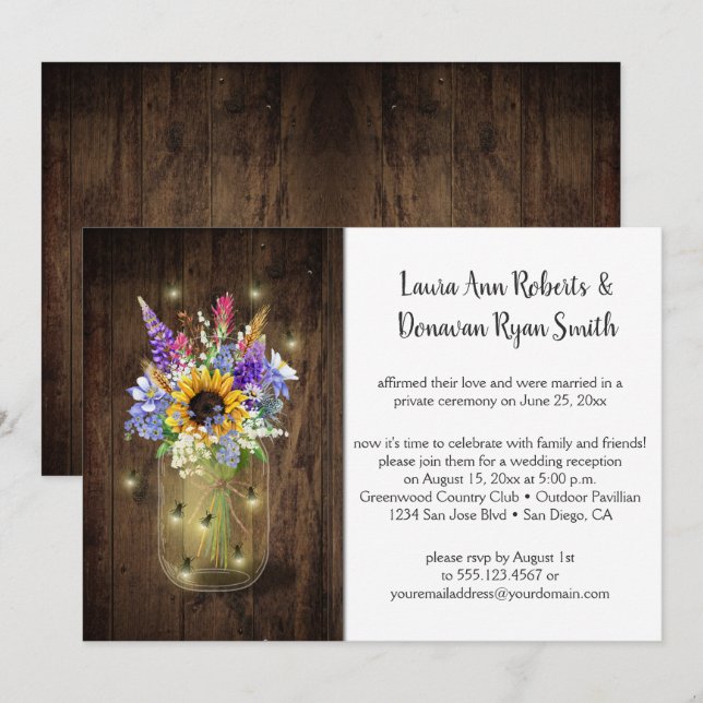 Eldflugor Murar Blomsterbuketter Mottagning Endast Inbjudningar (Fram/baksida)