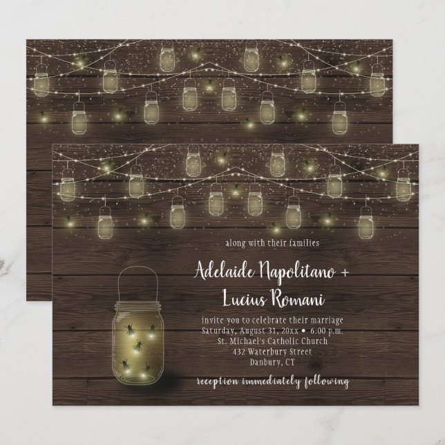 Eldflugor Murbruksljuslyktor Strängljus Bröllop Inbjudningar (Fram/baksida)