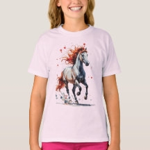 Eldfull T-shirt med majestätisk häst i akvarell